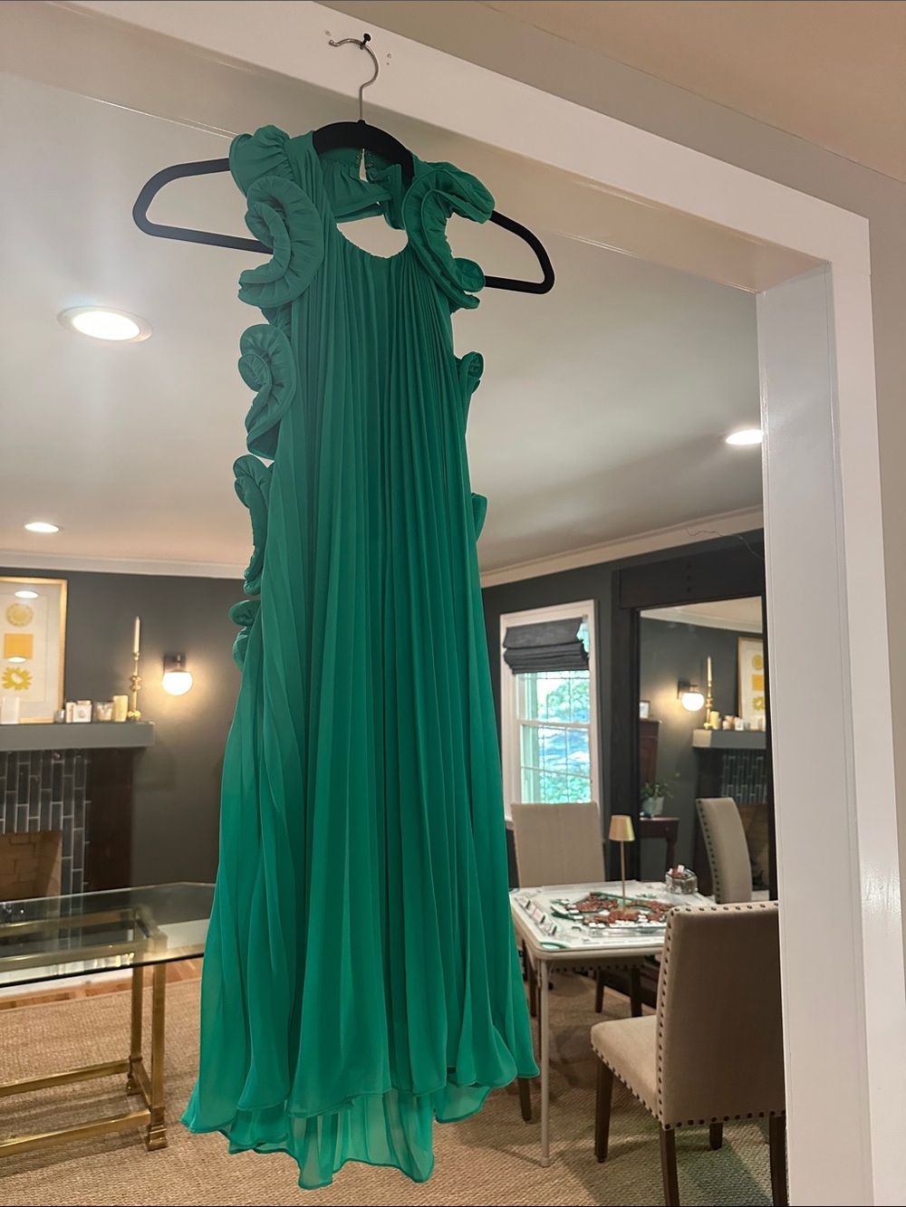 AMUR Green Backless Pleated Dress
